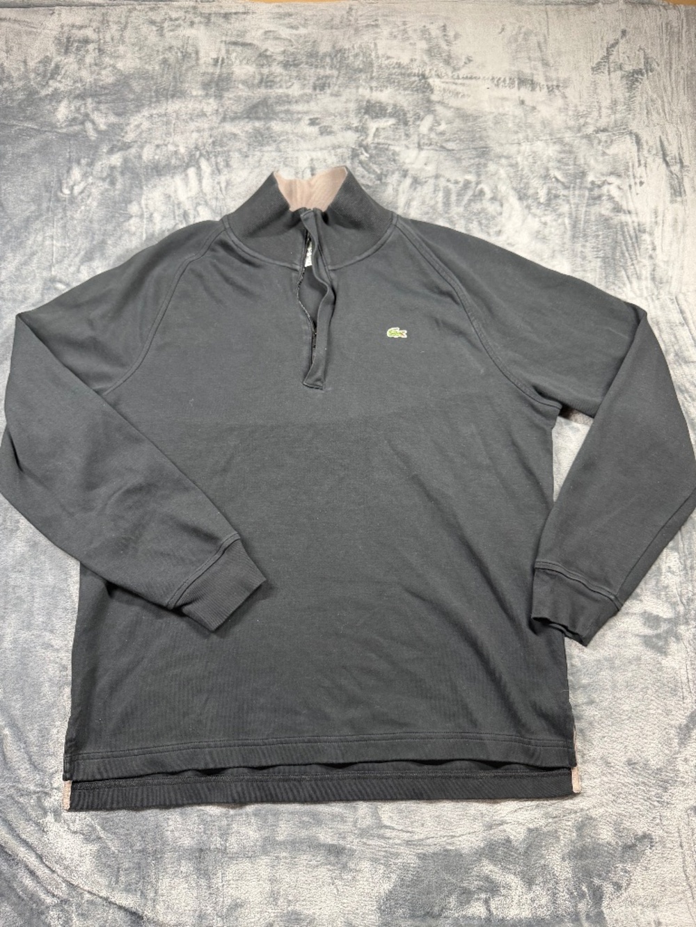 Lacoste Mens XL Size 6 Black Quarter Zip Pullover 100% Cotton Crocodile Logo